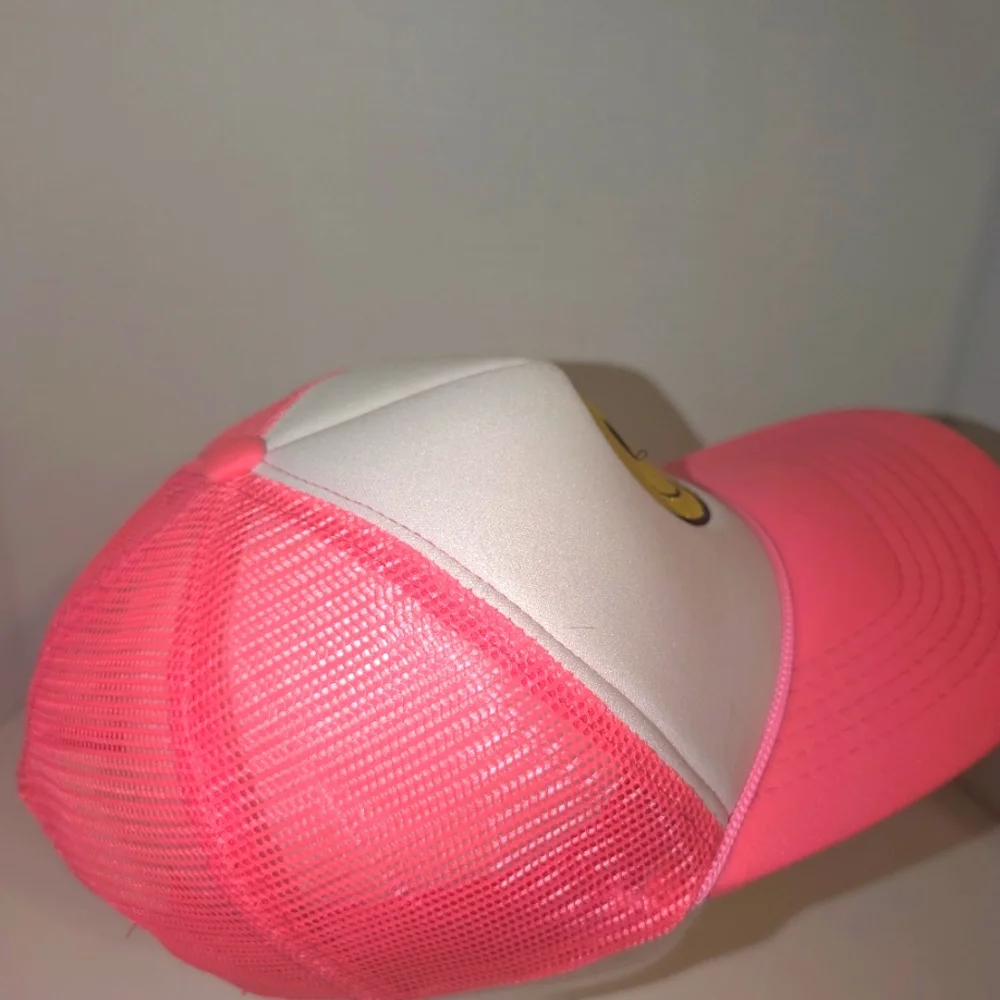 Emoji Smiley Faces Hot Pink and White Adjustable‎ Baseball Hat